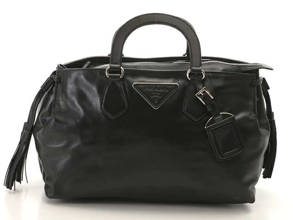 Prada Tassel Handbag Black Leather Shoulder Strap